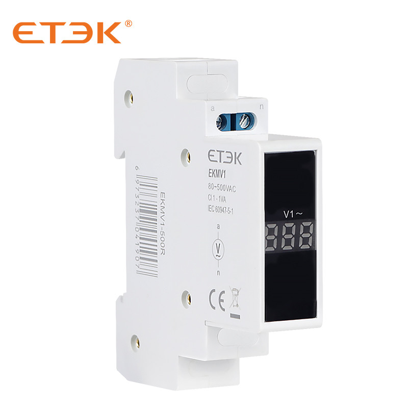 ETEK-Din-Rail-Digital-Voltmeter-Red-Modular-1ph-Voltagemeter