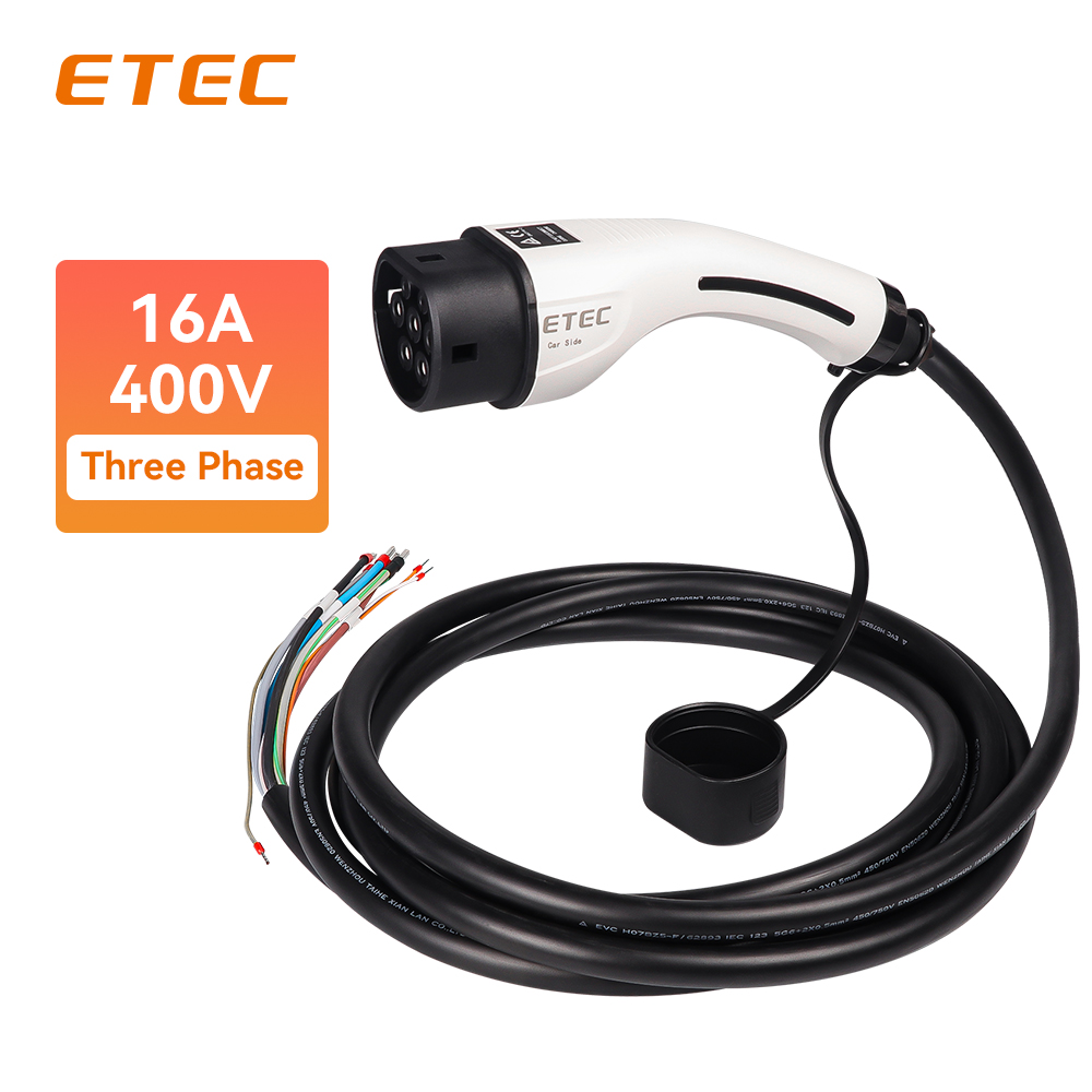 ETEC EKEP3-T2-16 IEC 62196-2 AC Charging Plug 16A 400V 11KW Three Phase Connector EV Charger with 5 Meters Cable for Charging Pile End