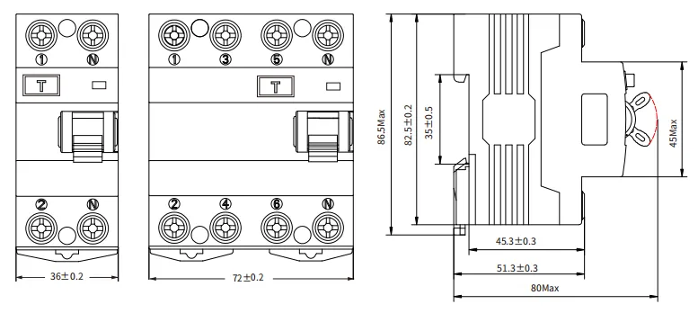 ETEK RCCB EKL1-80(H) Размер