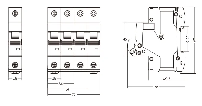 ETEK 6kA MCB EKM3-125S Размер