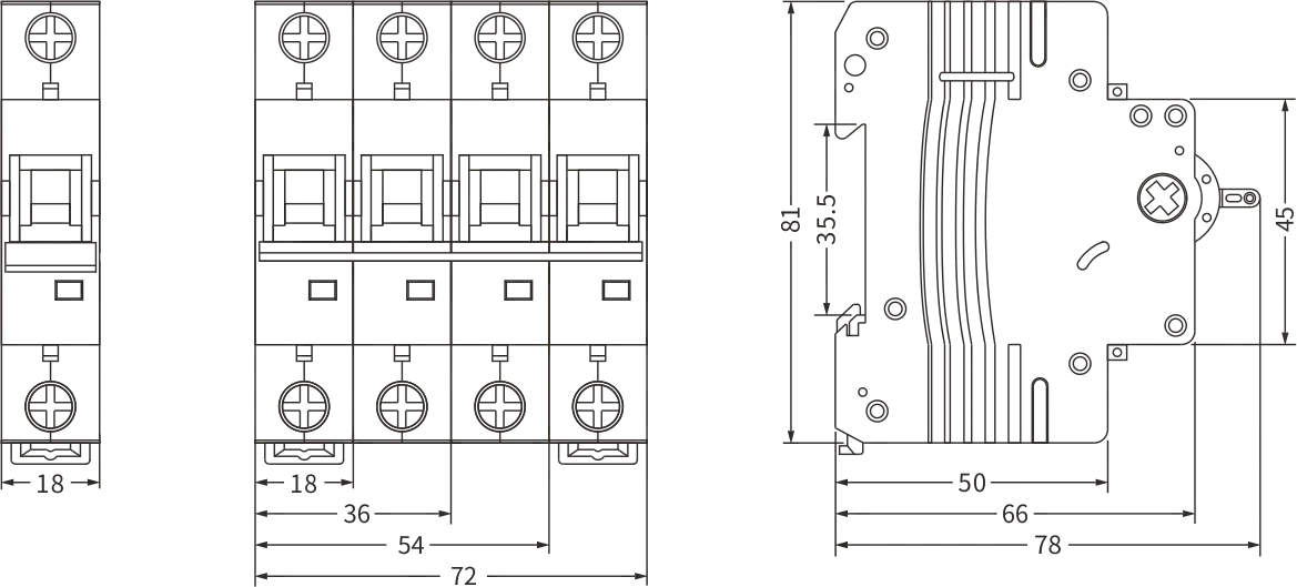 Размер автоматического выключателя ETEK EKM1-63H