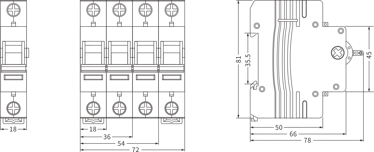 Изолирующий выключатель ETEK EKD1-125 Размер